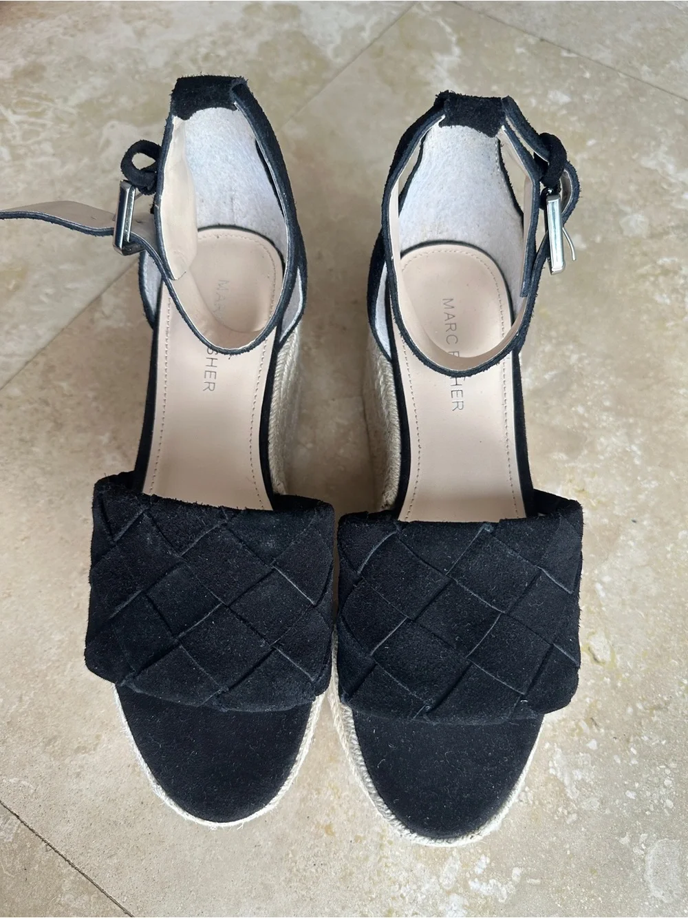 Marc Fisher Black Woven Espadrille Wedge Sandals